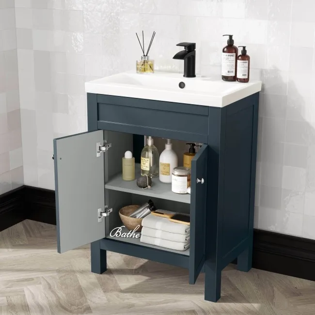 Bermuda Inky Blue Combination Vanity Basin and Hudson Toilet with Wooden Seat 1100mm