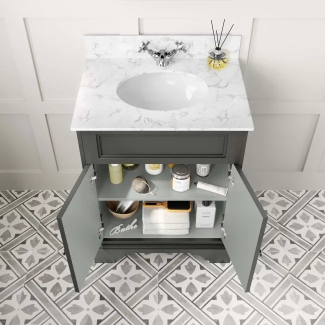 Lucia Graphite Grey Vanity with Marble Top & Undermount Basin 630mm