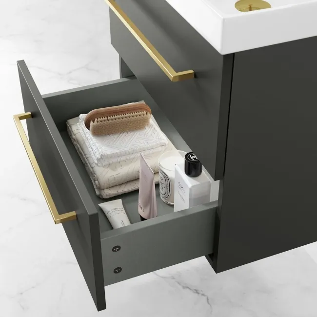 Elba Graphite Grey Wall Hung Basin Drawer Vanity 500mm - Brushed Brass Accents