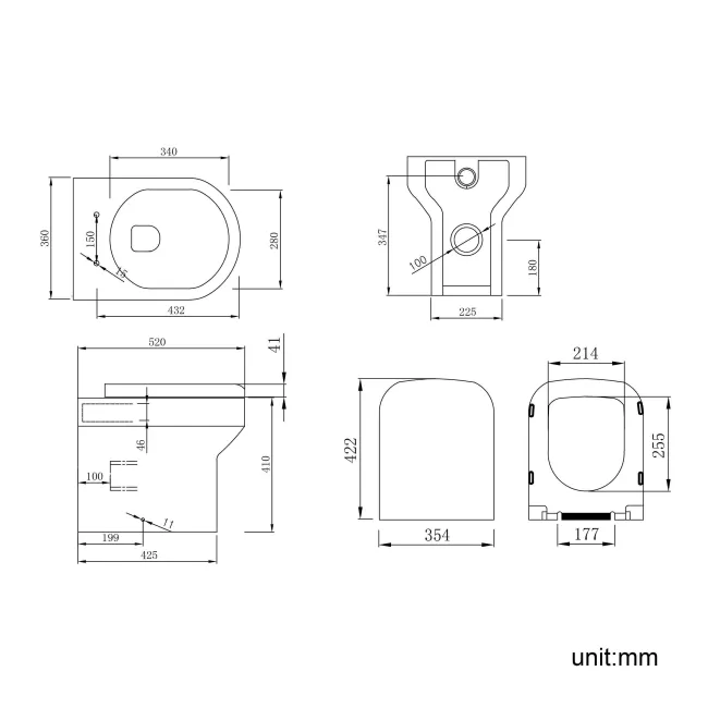 Corsica Curved Inky Blue Slimline Back To Wall Unit and Denver Toilet