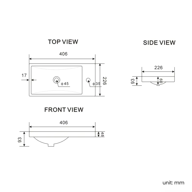 Bermuda Dove Grey Cloakroom Basin Vanity 400mm - Brushed Brass Accents