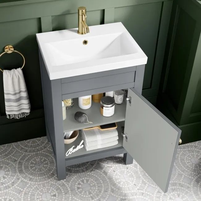 Bermuda Dove Grey Basin Vanity 500mm - Brushed Brass Accents