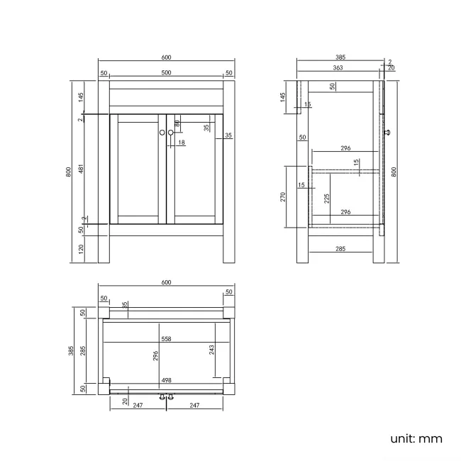 Bermuda Dove Grey Basin Vanity 600mm - Brushed Brass Accents