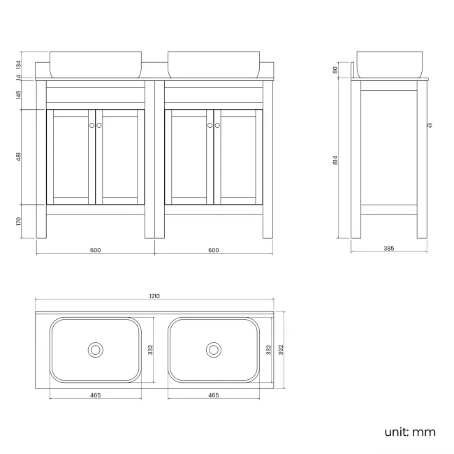 Bermuda Dove Grey Vanity with Marble Top & Curved Counter Top Basin 1200mm - Brushed Brass Accents