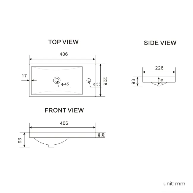 Bermuda Chalk White Cloakroom Basin Vanity 400mm - Brushed Brass Accents
