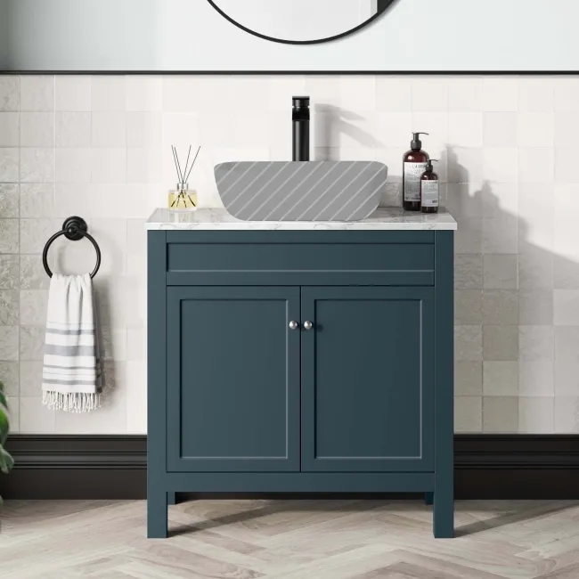 Bermuda Inky Blue Cabinet with Marble Top 800mm - Excludes Counter Top Basin