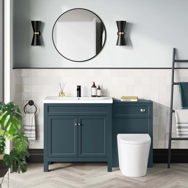Bermuda Inky Blue Combination Vanity Basin and Boston Toilet 1300mm