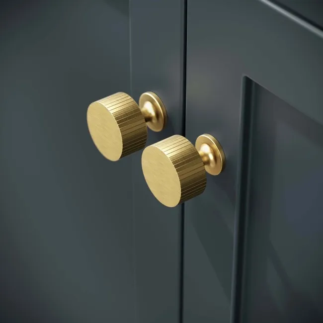 Bermuda Inky Blue Cabinet with Marble Top 800mm Excludes Counter Top Basin - Brushed Brass Accents