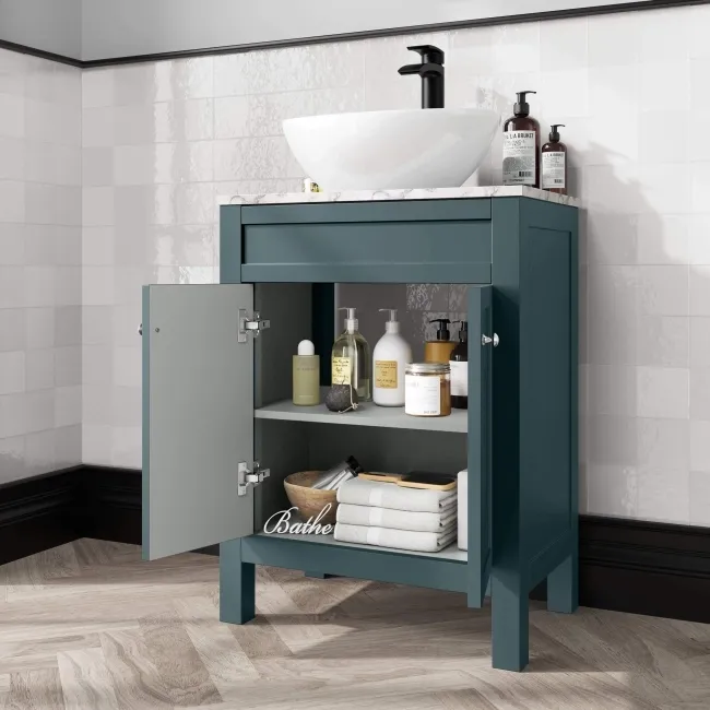 Bermuda Midnight Green Vanity with Marble Top & Oval Counter Top Basin 600mm