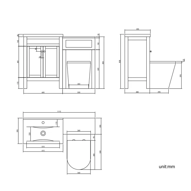 Bermuda Midnight Green Combination Vanity Basin and Boston Toilet 1100mm