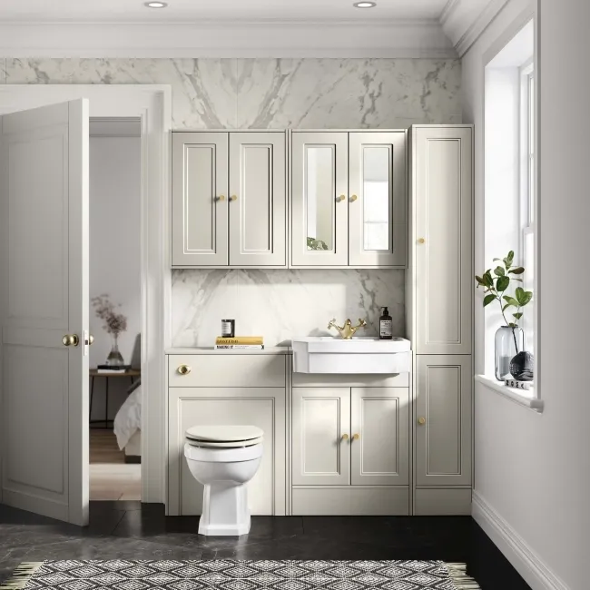 Monaco Chalk White Traditional Basin Vanity 600mm - Brushed Brass Accents