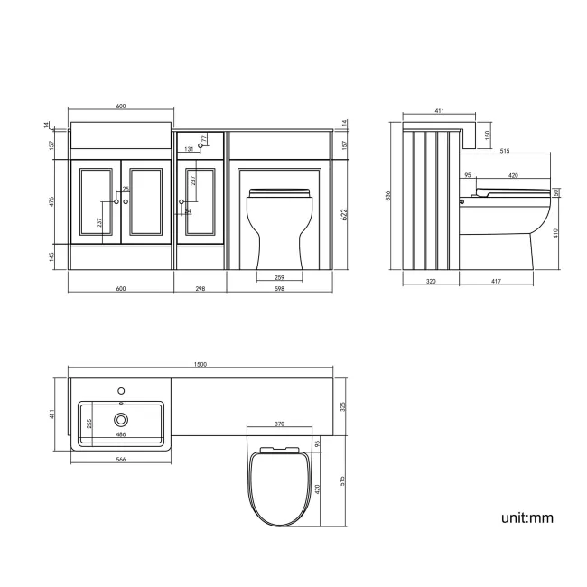 Monaco Midnight Green Combination Vanity Basin with Marble Top and Seattle Toilet 1500mm