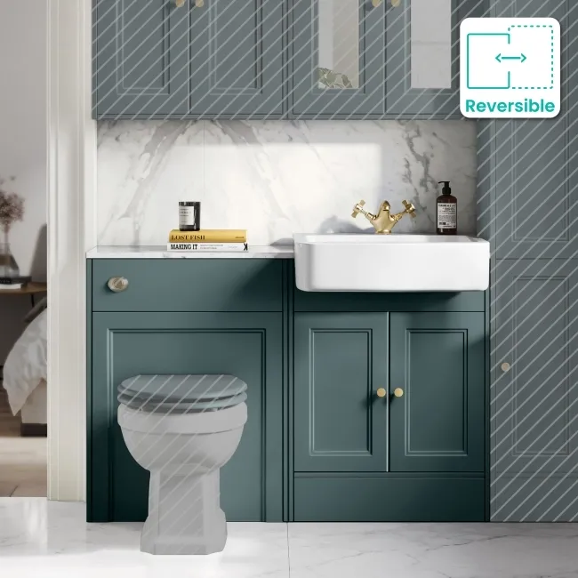 Monaco Midnight Green Combination Vanity Basin with Marble Top 1200mm (Excludes Pan & Cistern) - Brushed Brass Accents