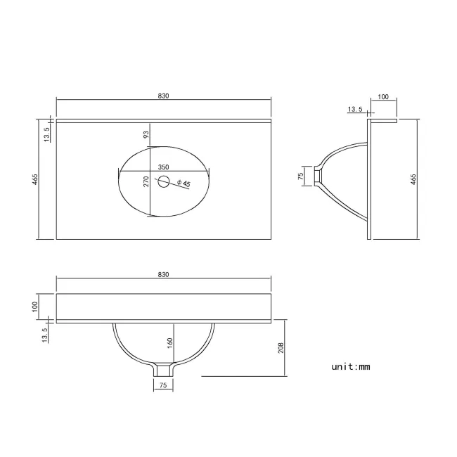 Lucia Chalk White Vanity with Marble Top & Undermount Basin 830mm - Brushed Brass Accents