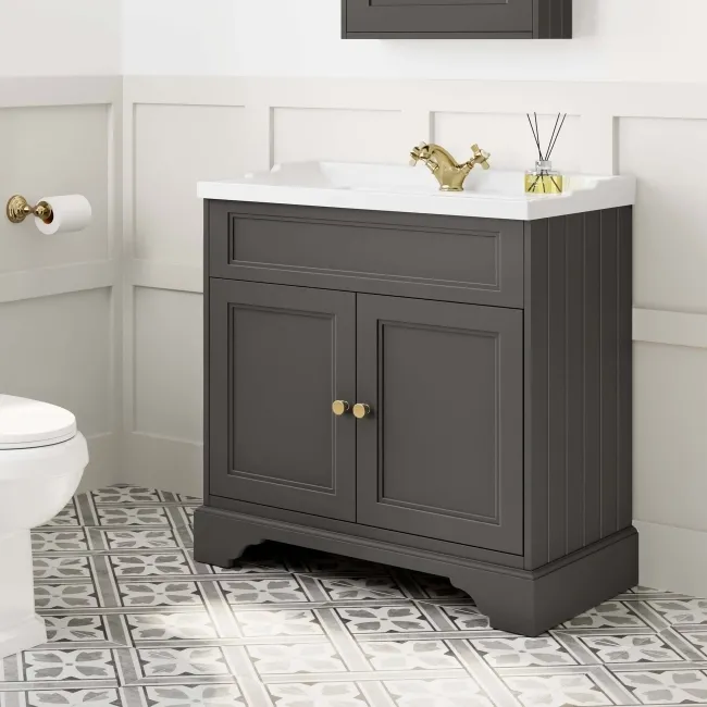 Lucia Graphite Grey Basin Vanity 830mm - Brushed Brass Accents