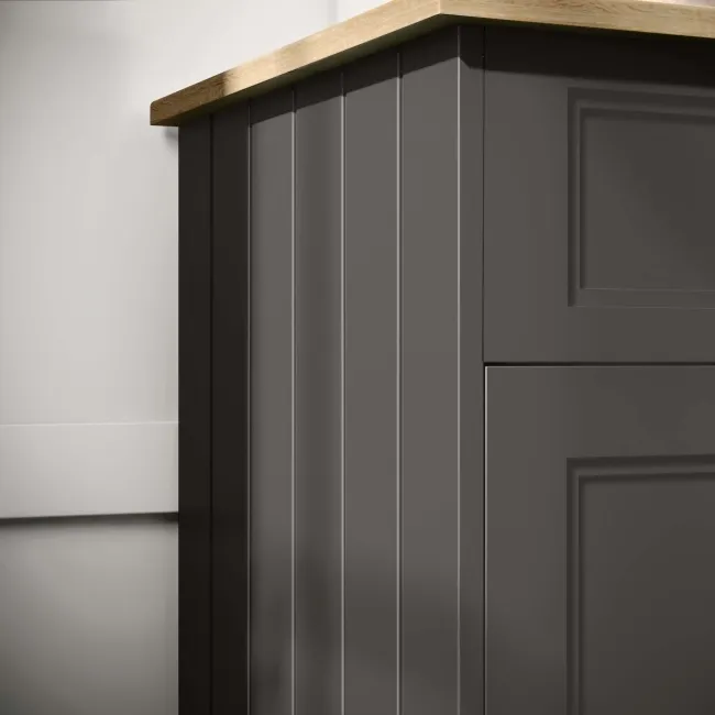 Lucia Graphite Grey Vanity with Oak Effect Top & Curved Counter Top Basin 840mm - Brushed Brass Accents