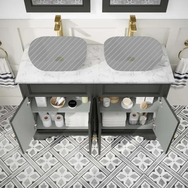 Lucia Graphite Grey Cabinet with Marble Top 1200mm (Excludes Counter Top Basins) - Brushed Brass Accents