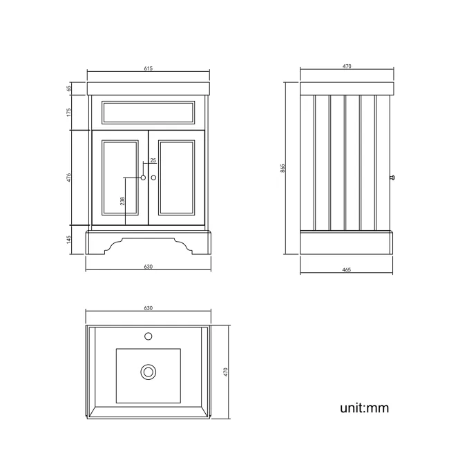 Lucia Inky Blue Basin Vanity 630mm - Brushed Brass Accents
