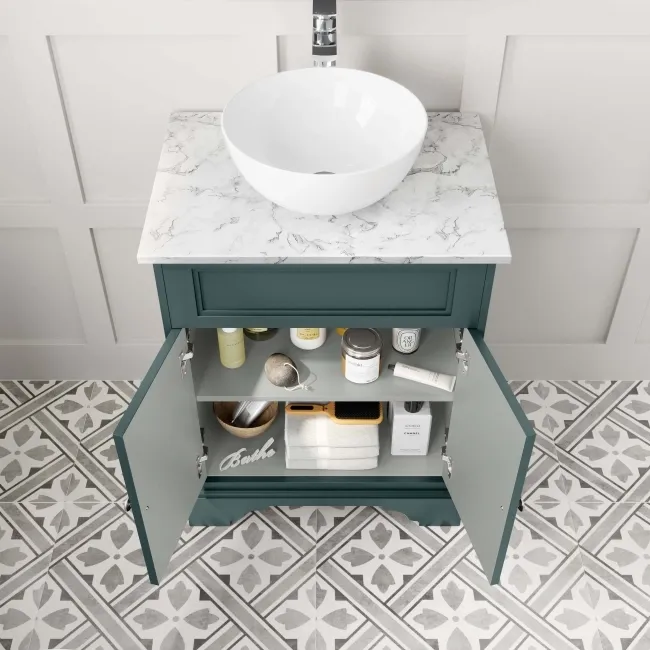 Lucia Midnight Green Vanity with Marble Top & Round Counter Top Basin 640mm