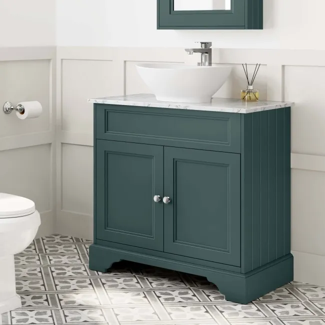 Lucia Midnight Green Vanity with Marble Top & Oval Counter Top Basin 840mm
