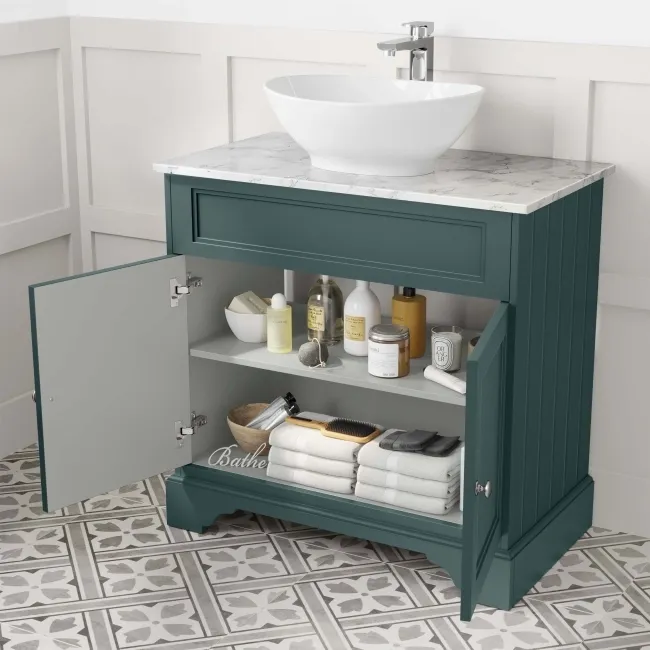 Lucia Midnight Green Vanity with Marble Top & Oval Counter Top Basin 840mm