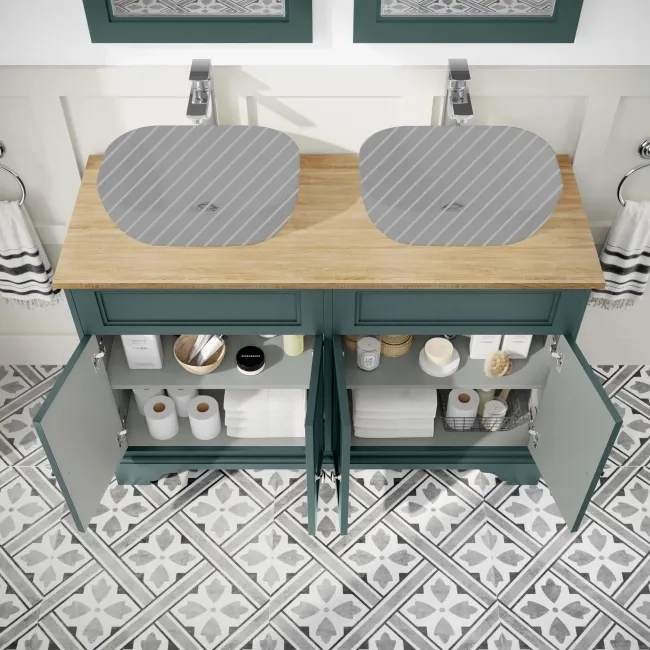 Lucia Midnight Green Cabinet with Oak Effect Top 1200mm - Excludes Counter Top Basins