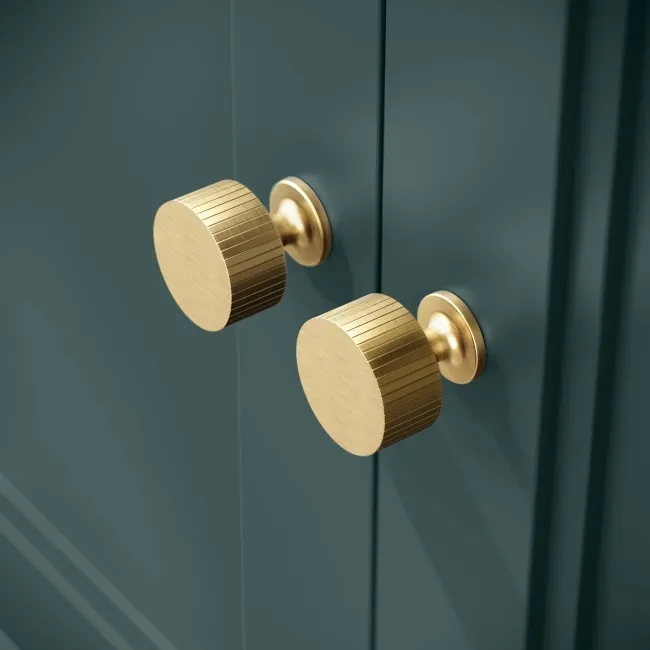 Lucia Midnight Green Vanity with Marble Top & Oval Counter Top Basin 640mm - Brushed Brass Accents