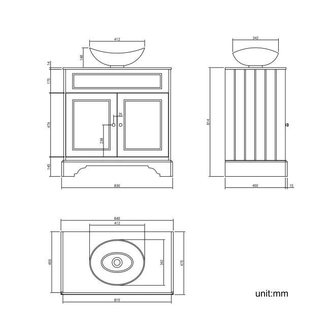 Lucia Midnight Green Vanity with Marble Top & Oval Counter Top Basin 840mm - Brushed Brass Accents