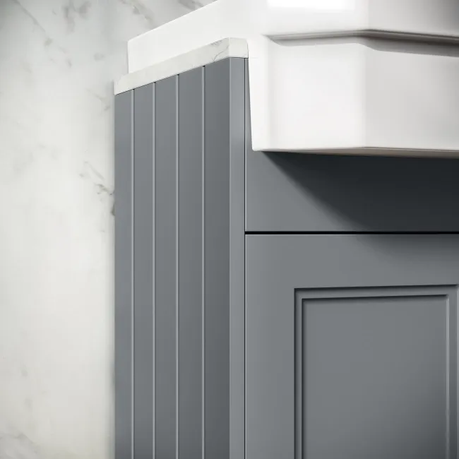 Monaco Dove Grey Combination Vanity Traditional Basin with Marble Top and Boston Toilet 1500mm - Brushed Brass Accents