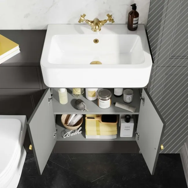 Monaco Graphite Grey Combination Vanity Basin and Seattle Toilet 1200mm - Brushed Brass Accents