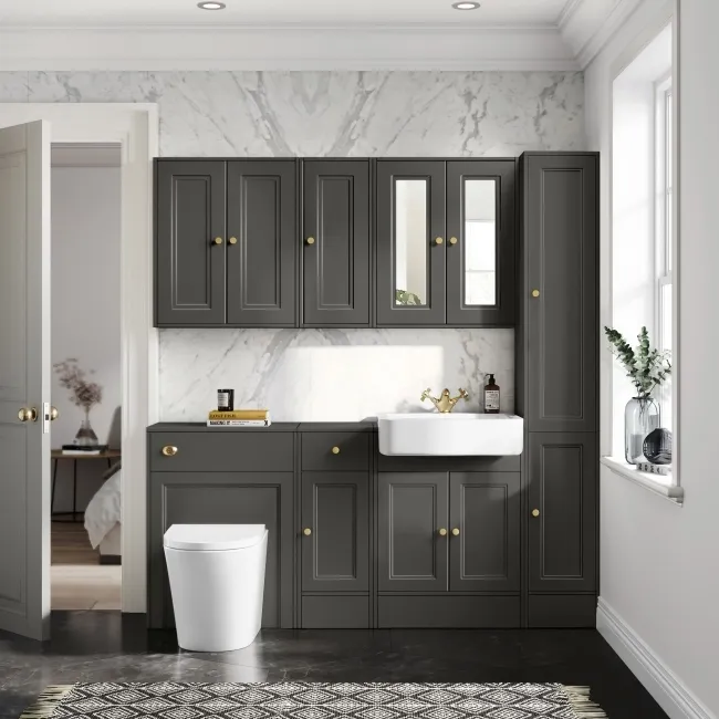 Monaco Graphite Grey Combination Vanity Basin and Boston Toilet 1500mm - Brushed Brass Accents