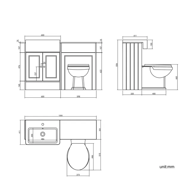 Monaco Graphite Grey Combination Vanity Basin with Marble Top & Hudson Toilet with Wooden Seat 1200mm - Brushed Brass Accents