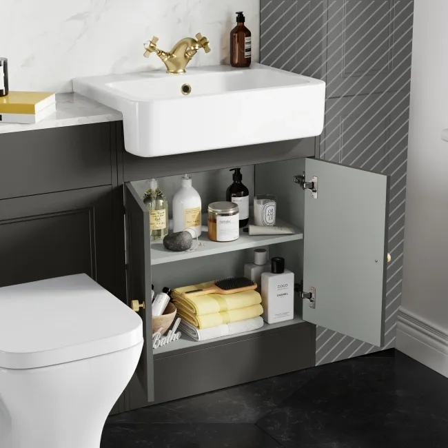 Monaco Graphite Grey Combination Vanity Basin with Marble Top & Atlanta Toilet 1200mm - Brushed Brass Accents