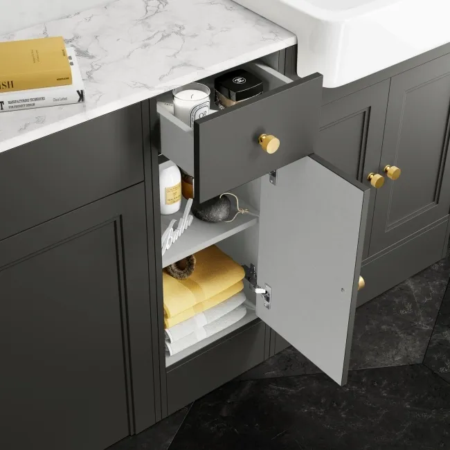 Monaco Graphite Grey Combination Vanity Basin with Marble Top and Boston Toilet 1500mm - Brushed Brass Accents