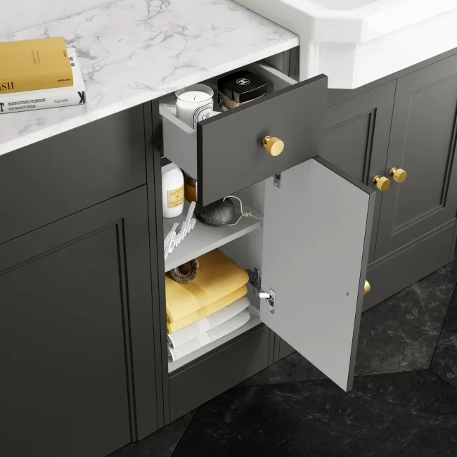 Monaco Graphite Grey Combination Vanity Traditional Basin with Marble Top and Boston Toilet 1500mm - Brushed Brass Accents