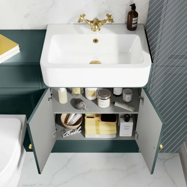 Monaco Midnight Green Combination Vanity Basin and Seattle Toilet 1200mm - Brushed Brass Accents
