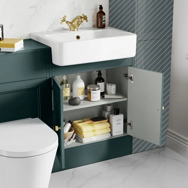 Monaco Midnight Green Combination Vanity Basin and Boston Toilet 1200mm - Brushed Brass Accents