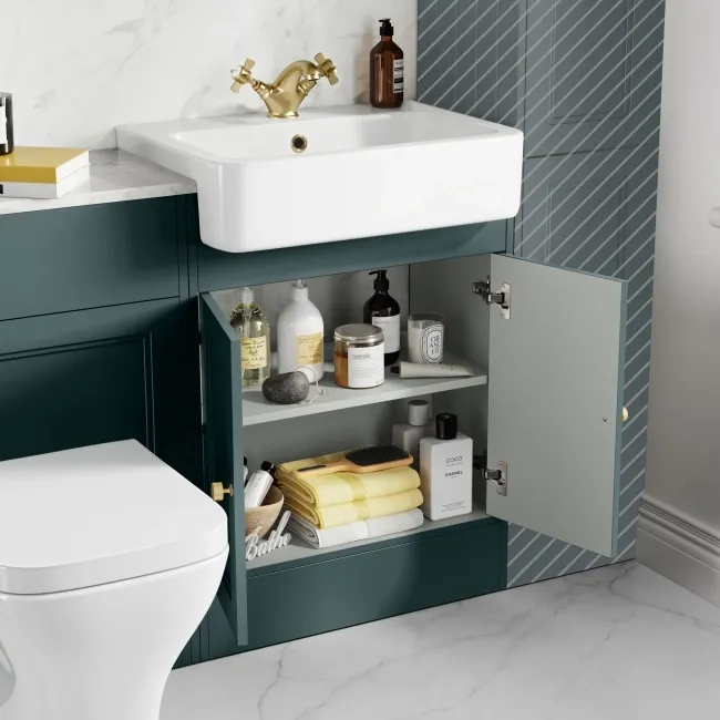 Monaco Midnight Green Combination Vanity Basin with Marble Top & Atlanta Toilet 1200mm - Brushed Brass Accents