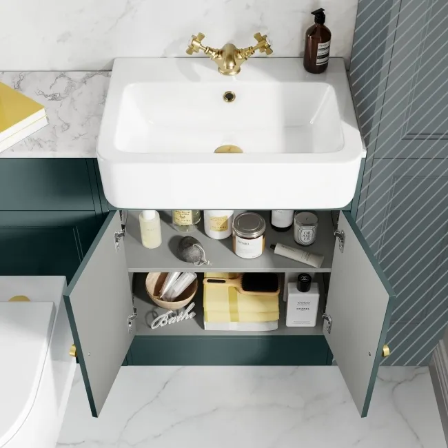 Monaco Midnight Green Combination Vanity Basin with Marble Top & Boston Toilet 1200mm - Brushed Brass Accents