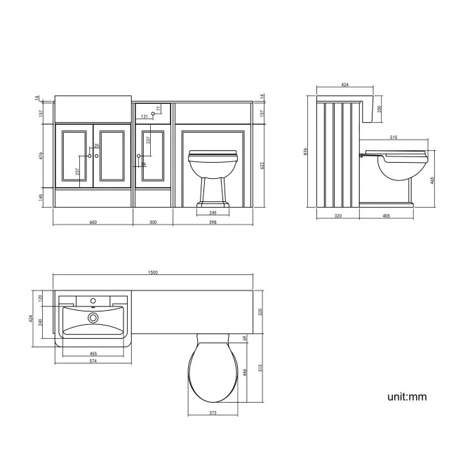 Monaco Midnight Green Combination Vanity Traditional Basin with Marble Top & Hudson Toilet with Wooden Seat 1500mm