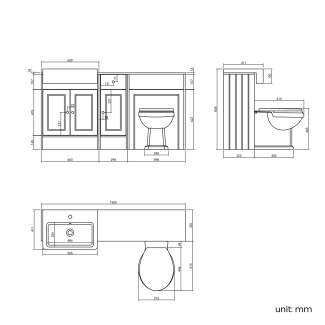 Monaco Midnight Green Combination Vanity Basin with Marble Top and Hudson Toilet with Wooden Seat 1500mm - Brushed Brass Accents