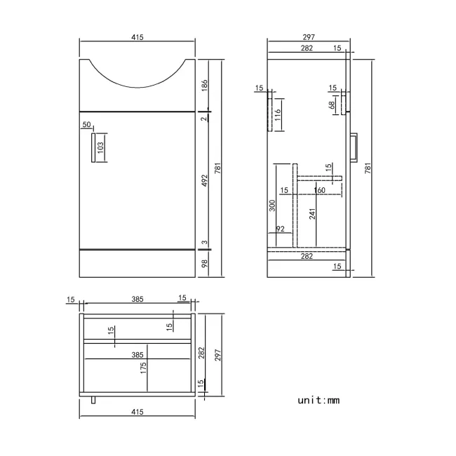 Quartz Stone Grey Cloakroom Vanity with Semi Recessed Basin 450mm
