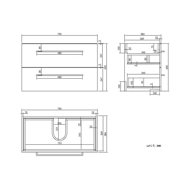 Elba Gloss White Wall Hung Basin Drawer Vanity 800mm - Black Accents