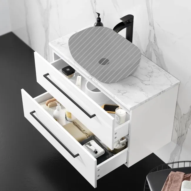 Elba Gloss White Wall Hung Drawer 800mm Excludes Counter Top Basin - Black Accents