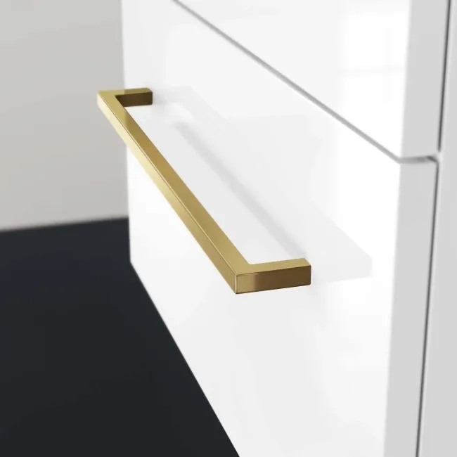 Elba Gloss White Wall Hung Double Basin Drawer Vanity 1200mm - Brushed Brass Accents