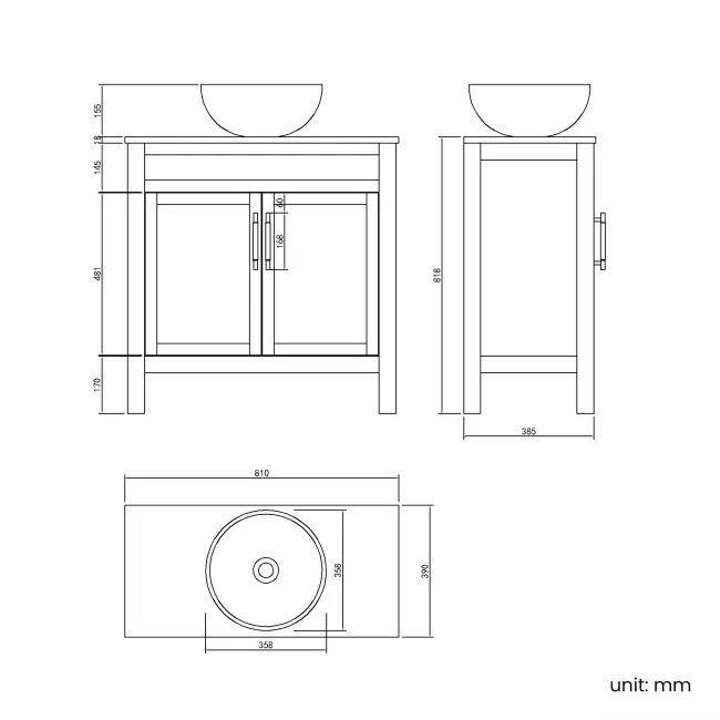 Bermuda Dove Grey Vanity with Round Counter Top Basin 800mm - Brass Knurled Handles