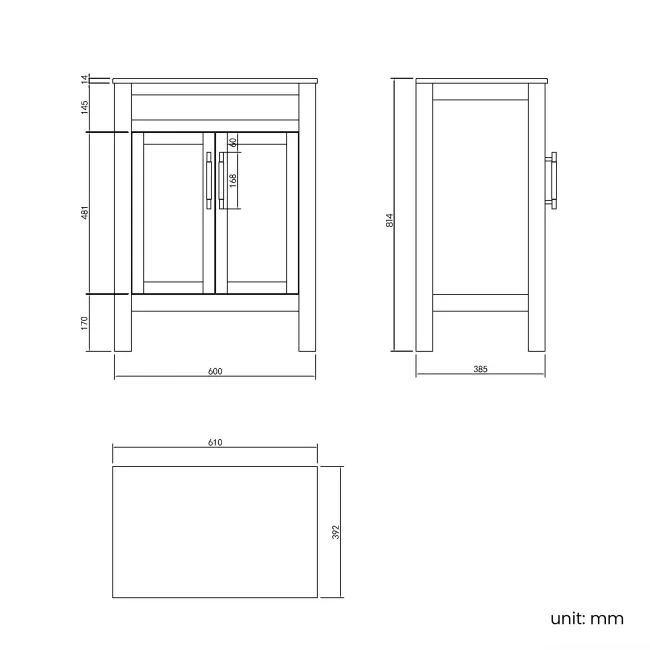 Bermuda Dove Grey Vanity with Marble Top & Curved Counter Top Basin 600mm - Brass Knurled Handles