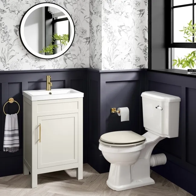 Bermuda Chalk White Basin Vanity 500mm - Brass Knurled Handles