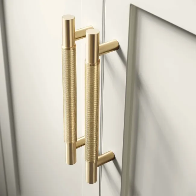 Bermuda Chalk White Cabinet with Marble Top 600mm - Excludes Counter Top Basin - Brass Knurled Handles