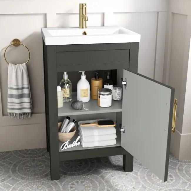 Bermuda Graphite Grey Basin Vanity 500mm - Brass Knurled Handles